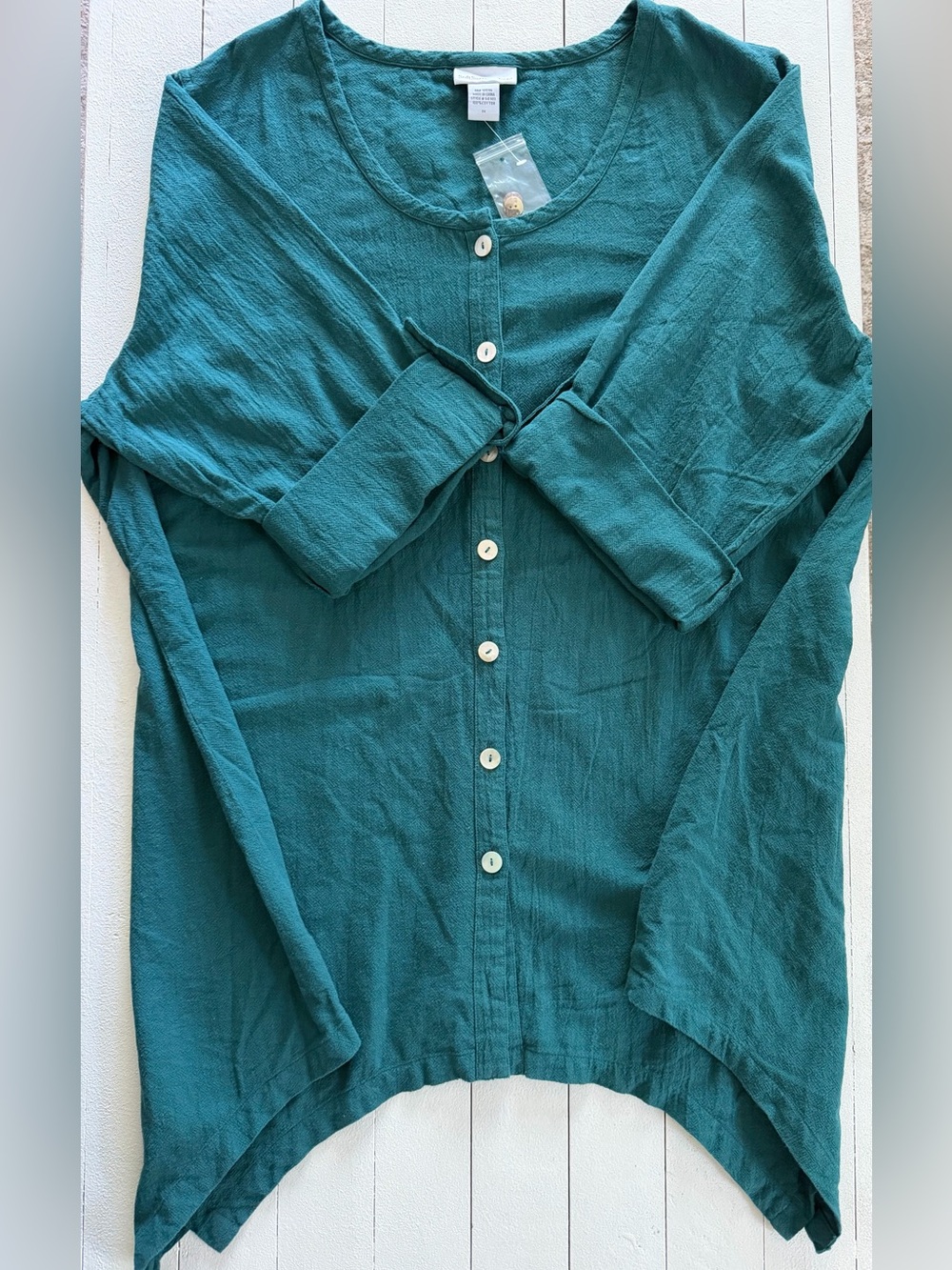 Soft Surroundings Teal Green/Blue 100% Cotton Button-Front Tunic NWT | 3XL